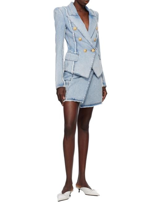 Balmain Blue Asymmetric Denim Skirt