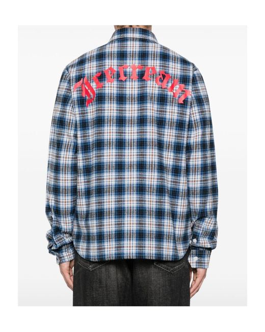 ICECREAM Blue Check-Pattern Logo-Embroidered Shirt for men