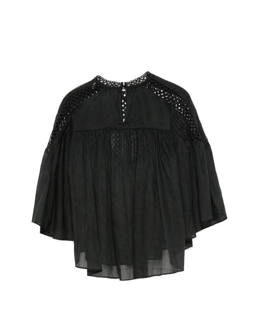 Isabel Marant Black Parina Lace-Trimmed Woven Blouse