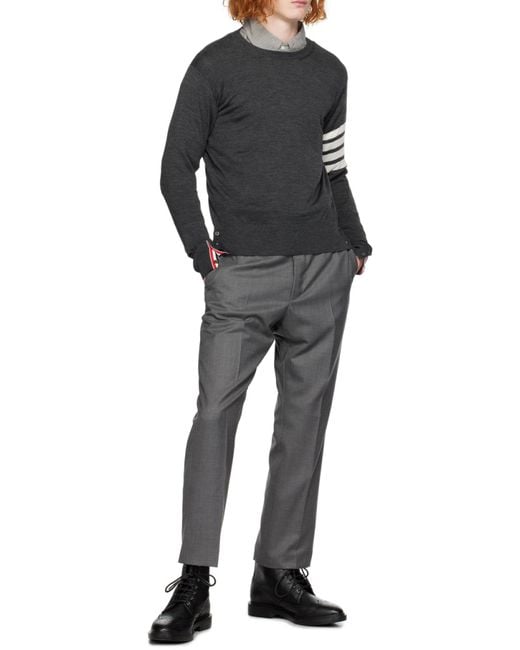 Thom Browne Gray Bar Crewneck Pullover for men