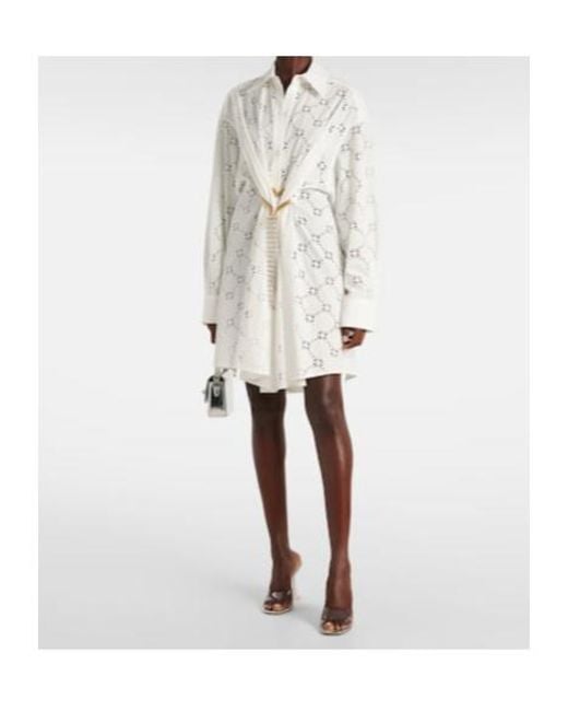 Area White Draped Cotton Shirt Dress