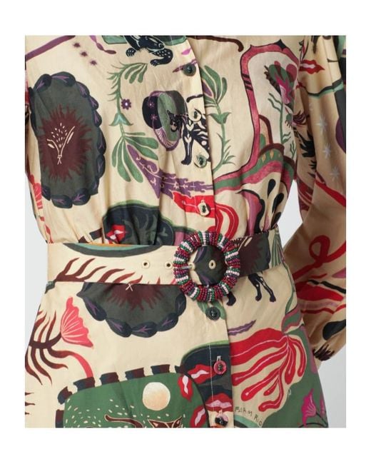 Farm Rio Red Beaded Belted Printed Dress