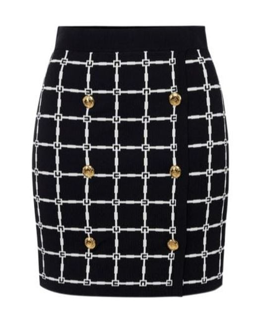 Elisabetta Franchi Black Jacquard Logo Miniskirt With Buttons