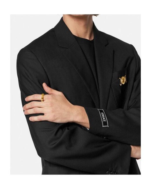 Versace Metallic Logo-Lettering Ring for men
