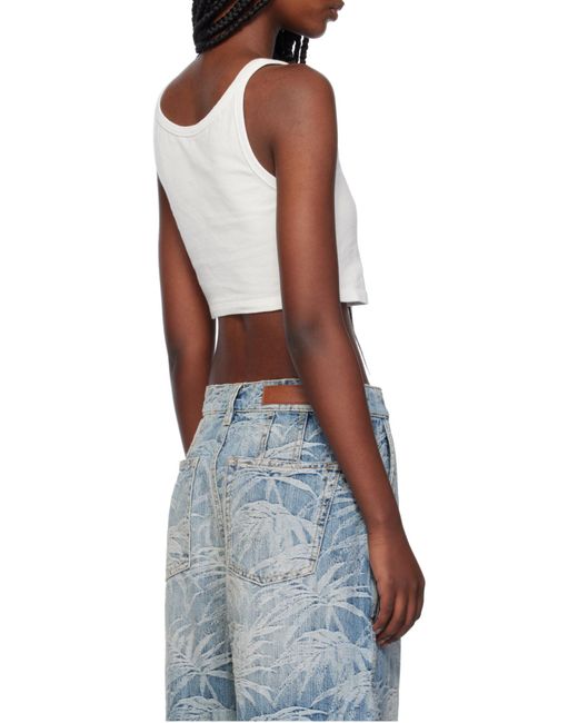 Palm Angels White Logo Embroidered Cropped Top