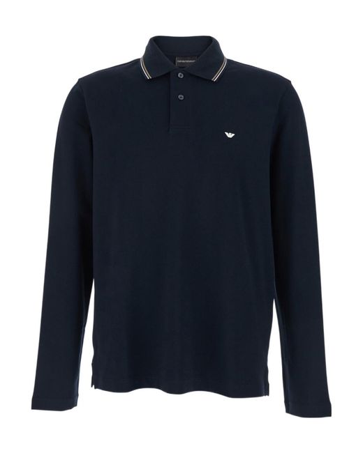 Emporio Armani Blue Logo Long-Sleeve Polo Shirt for men