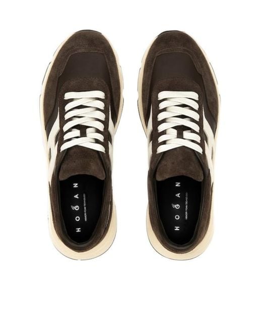 Hogan Black Coffee Leather Sneakers With Memory Foam Insole for men