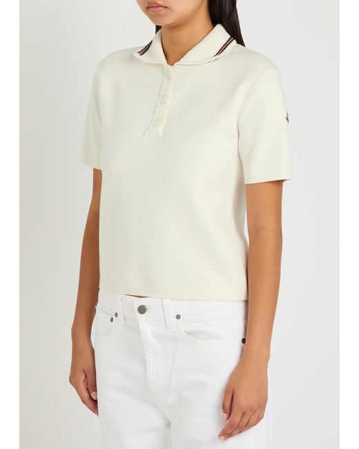 Moncler White Knit-Trim Cotton Polo Shirt