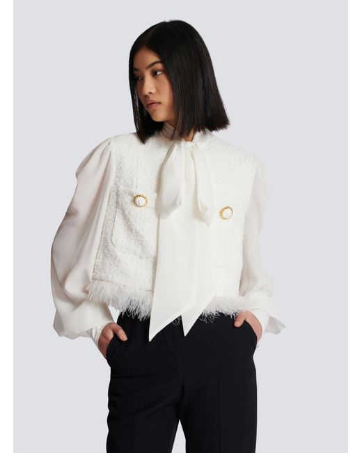 Balmain White Tweed Long Sleeved Jacket