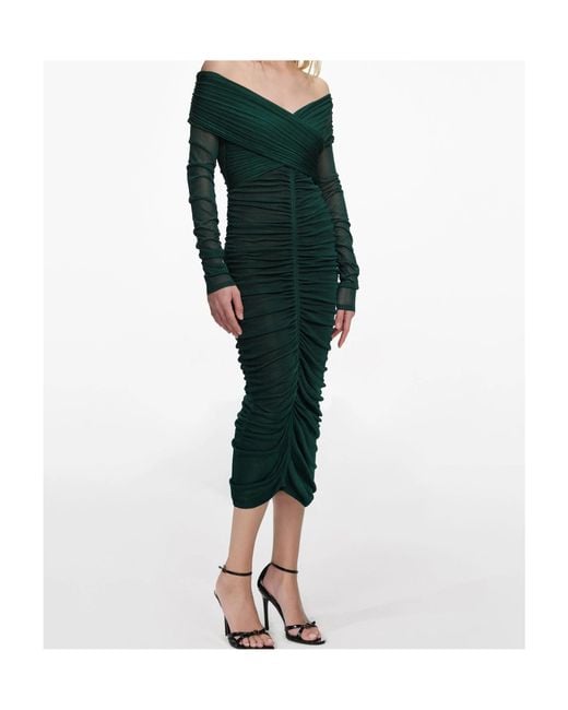 Self-Portrait Green Knit Midi Dress
