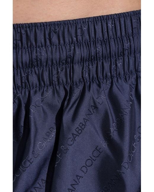 Dolce & Gabbana Blue Logo Jacquard Elastic Waist Swim Boxers for men