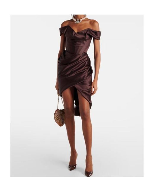 Vivienne Westwood Brown Nova Cora Asymmetric Satin Minidress