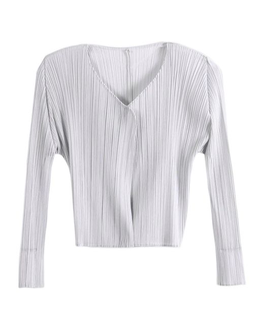 Pleats Please Issey Miyake White Long-Sleeved Cardigan