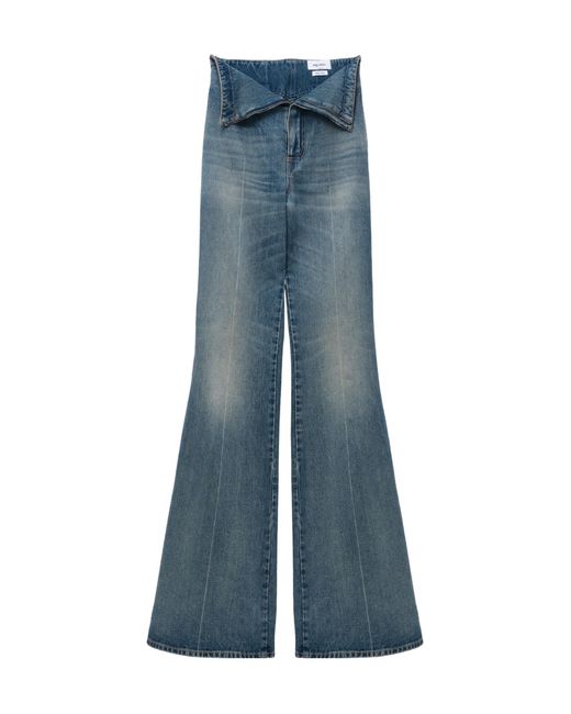 McQueen Fold Over Waist Jeans in Blue | Lyst