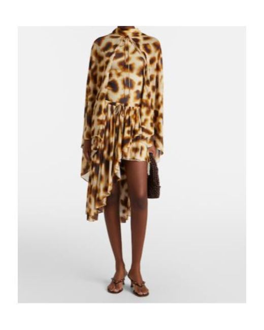 Christopher Esber Metallic Gyre Printed Asymmetric Caped Minidress