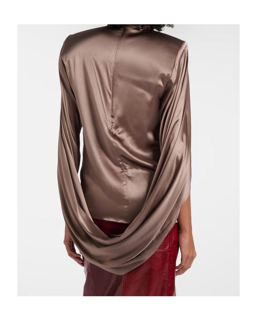 Mugler Brown Draped Silk-Blend Satin Top