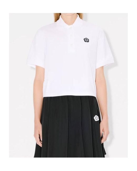KENZO White Boke Flower 2.0 Embroidered Polo Shirt