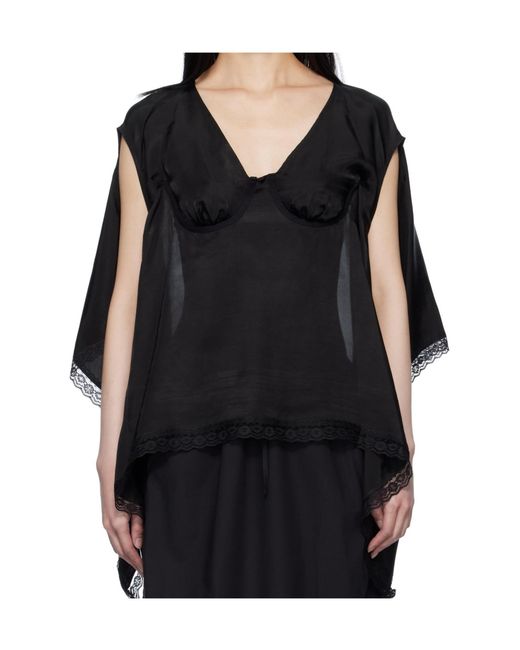 Pushbutton Black V-Neck Top