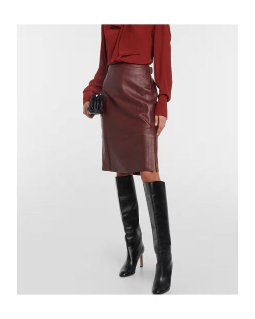 Vince Brown Leather Pencil Skirt