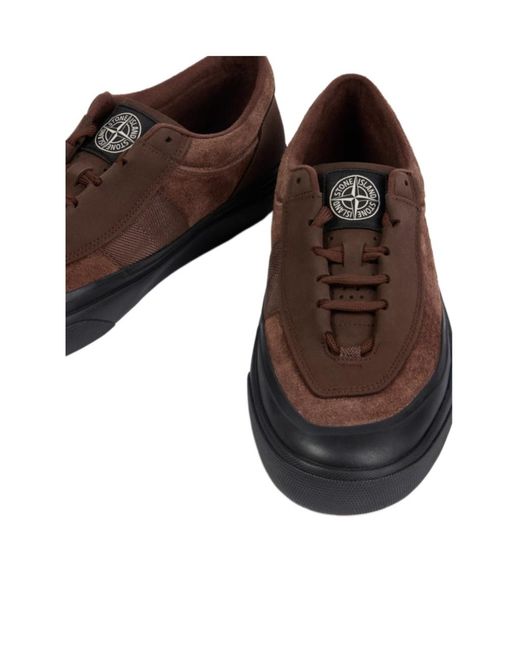 Stone Island Brown Low-Top Trainers With Compass Logo Patch for men