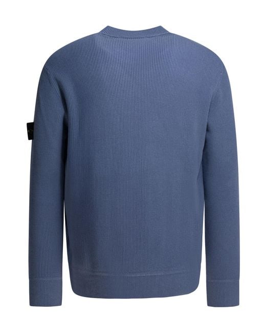 Stone Island Blue Ribbed Patch Sweater for men