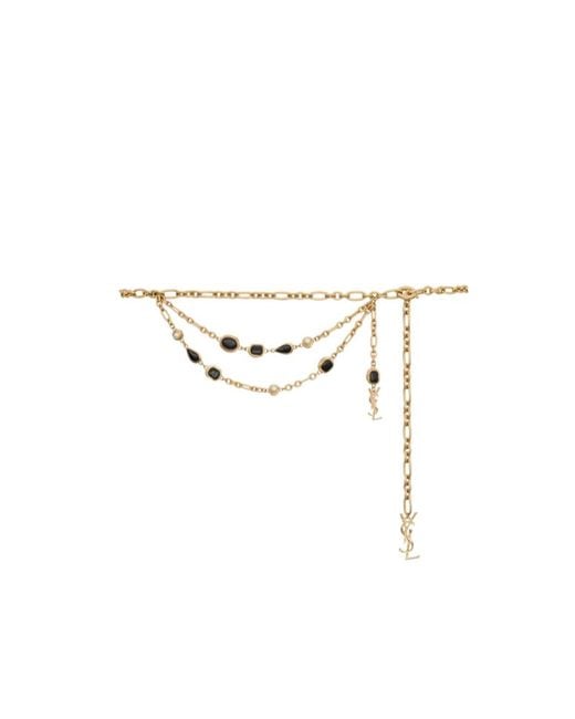 Saint Laurent White Cassandre Pendant Chain Belt