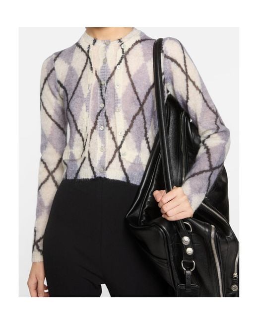 Acne Gray Diamond-Pattern Mohair Cardigan
