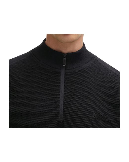 Boss Black Half-Zip Stand Collar Long-Sleeve Knit Top for men