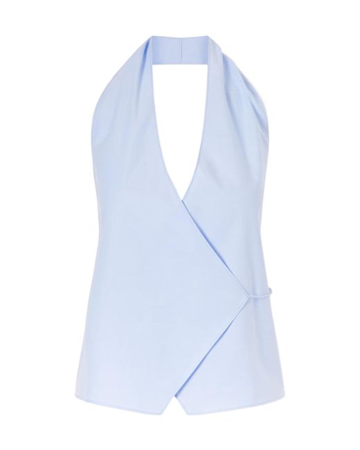 St. Agni Blue Oxford Wrap Top