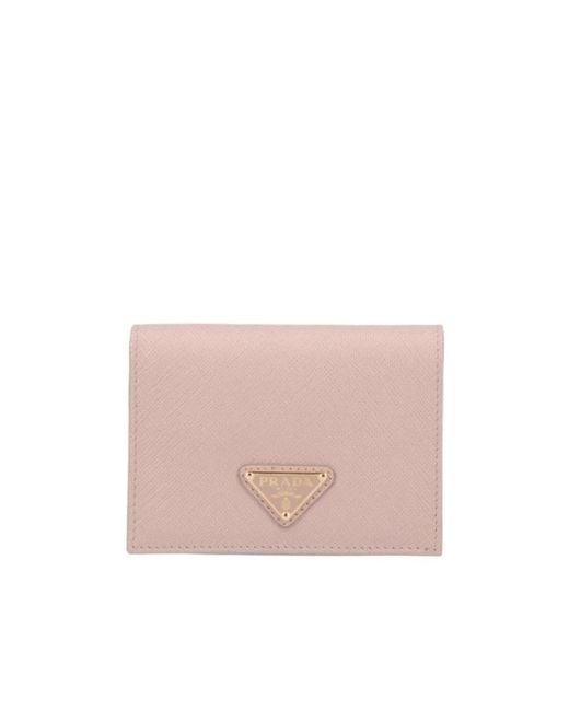 Prada Pink Logo Plaque Small Wallet