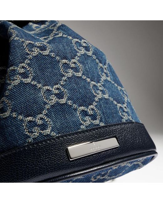 Gucci Blue Mini Bucket Bag With Plaque