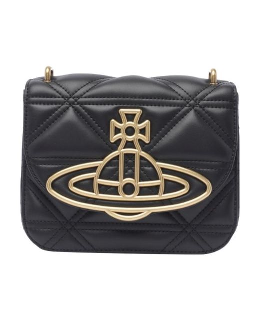 Vivienne Westwood Gray Logo-Plaque Quilted Shoulder Bag