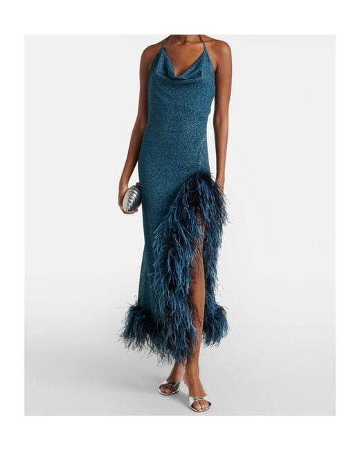 Oseree Blue Backless Midi Dress