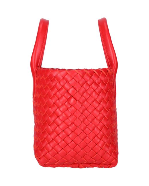 Bottega Veneta Red Mini Cabat Logo Knitted Shoulder Bag
