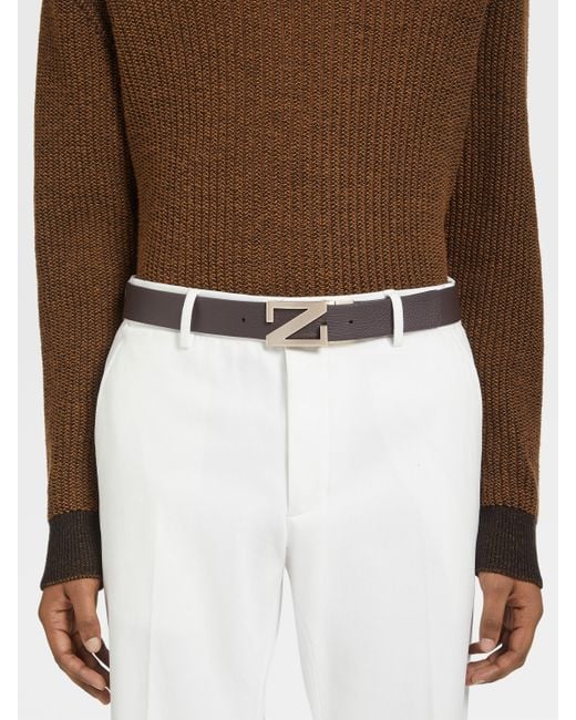 Zegna White Logo-Engraved Reversible Buckled Belt for men