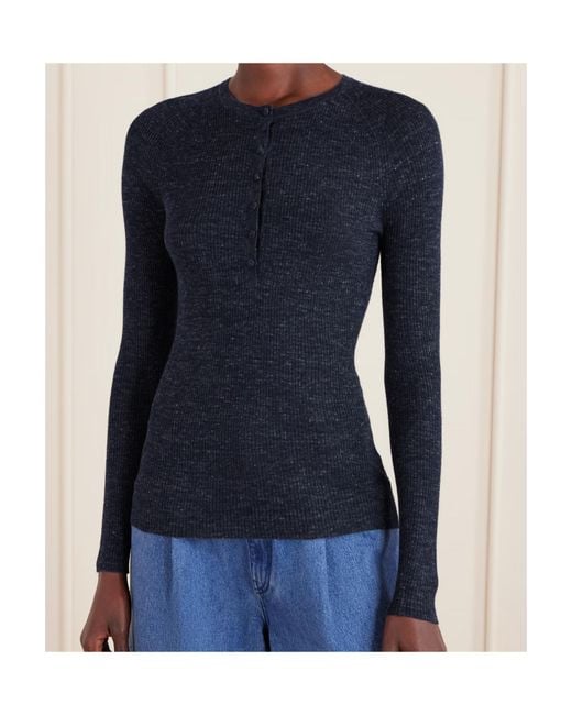 Gabriela Hearst Blue Anges Ribbed Cashmere, Silk And Hemp-Blend Henley Top