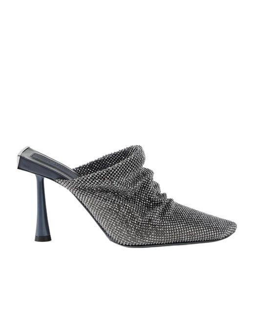 Benedetta Bruzziches Gray Crystal-Embellished Chainmail Mules