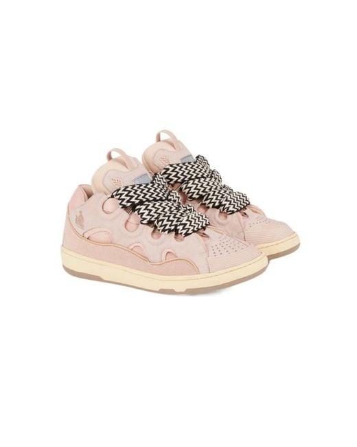 Lanvin Pink Curb Panelled Lace-Up Sneakers