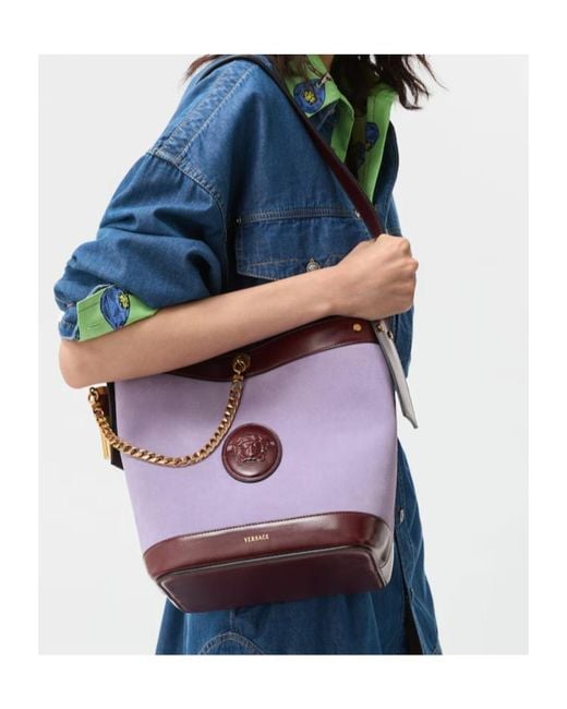Versace Purple Pivot Small Bucket Bag