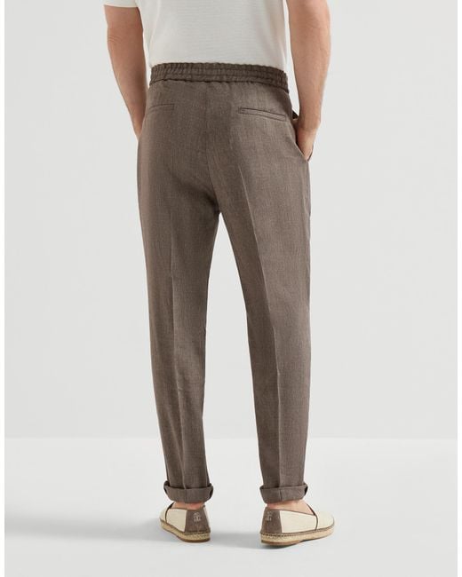 Brunello Cucinelli Brown Drawstring Trousers for men