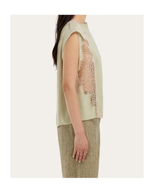 Ferragamo Natural Top With Lace Inserts