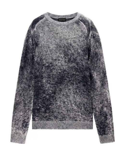 Emporio Armani Gray Ribbed Virgin Wool Sweater With Melange Print for men