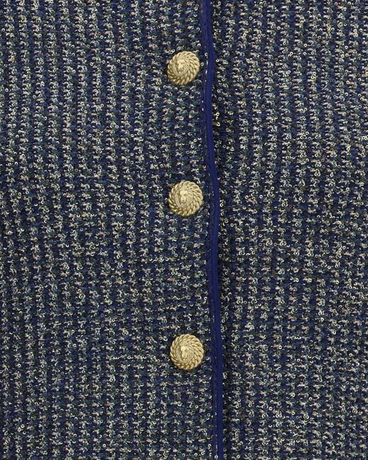 Balmain Blue Sequin-Embellished Metallic-Knit Cardigan