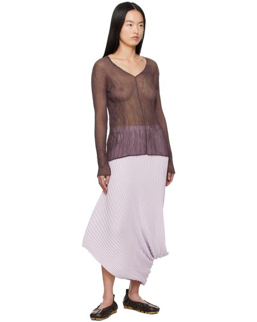 Issey Miyake Brown V-Neck Chiffon Top