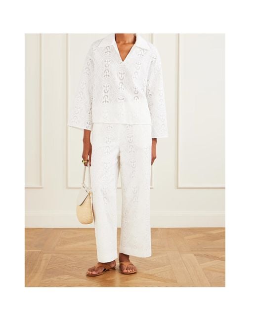 TOVE White Leighton Floral-Embroidered Cotton-Blend Blouse