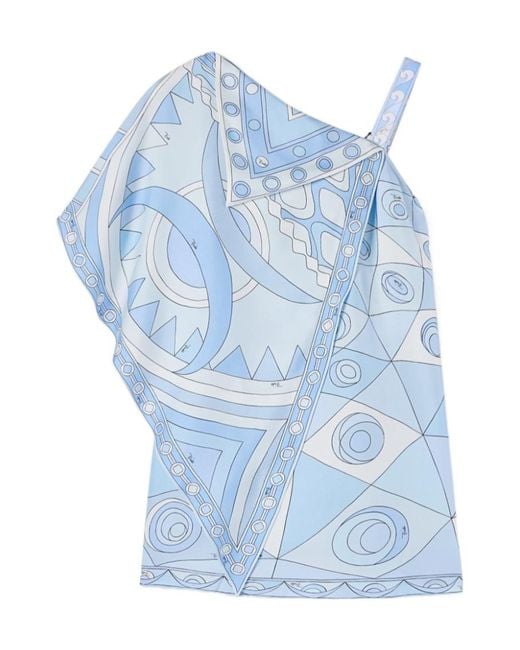 Emilio Pucci Blue Occhi And Vivara-Print Asymmetrical Silk Dress