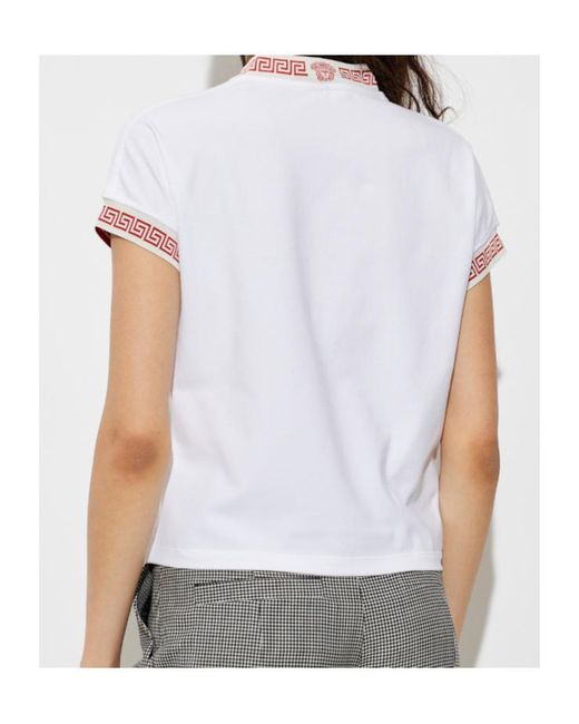 Versace White Greca Trim V-Neck Top