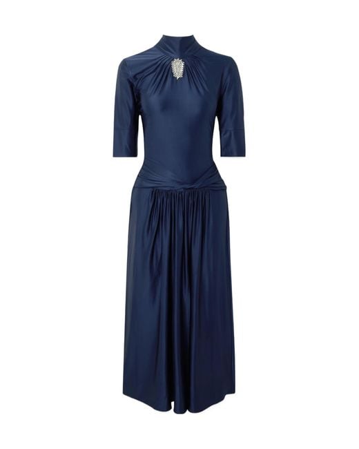 Rabanne Blue Crystal-Embellished Pleated Dress
