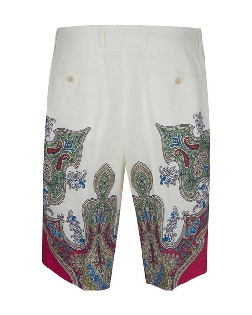 Etro Gray Placed Floral Paisley Printed Shorts for men