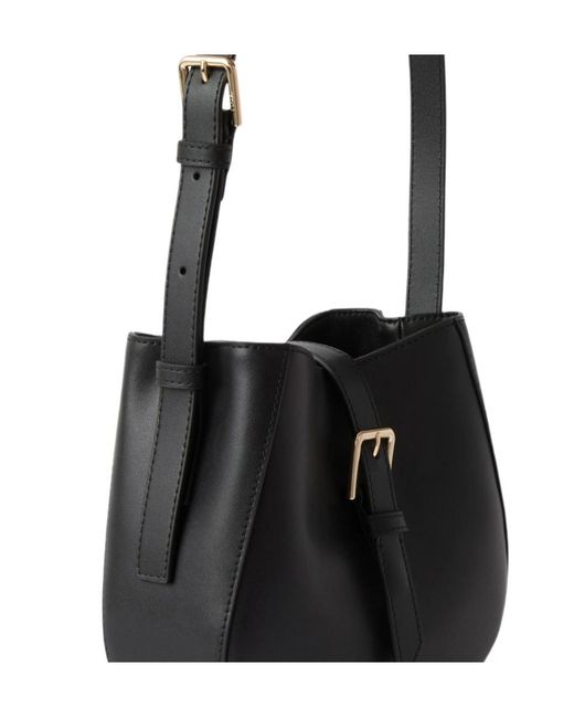 Furla Black Large Buckle-Detail Leather Bucket Bag